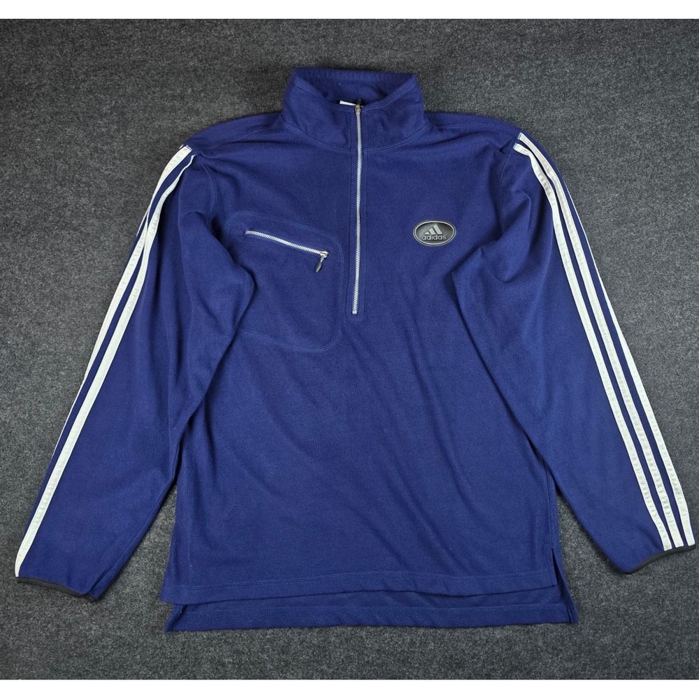 Vtg 90s Adidas Men's Blue Fleece Half-Zip Pullover 3-Stripe Sweatshirt Size M